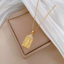 1件优雅十字架和圣母玛利亚吊坠项链，镶嵌闪亮立方氧化锆，不锈钢链，基督教祝福珠宝礼物，适合送给家人、朋友、爱人，生日、节日、周年纪念日等场合。 - 金色 - 查看 6