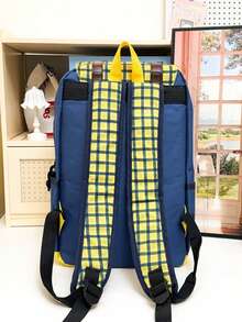 Fashionable Contrast Plaid Flap Front Pocket Patchwork Belt Unisex Backpack