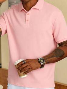 Men's Casual Polo Shirt, Simple Button Collar Top, Business Commute Minimalist Light Color Short Sleeve Shirt, Summer