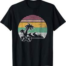Retro Tropical Sun Mountains Circle T-Shirt - Yellow - View 1