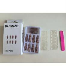 DANMANR Long Press On Nails Square French Fake Nails Full Cover Nude Acrylic False Nails For Women And Girls 24PCS (Bling Multicolor) - 淺藍色 - 查看 5