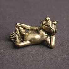 Vintage Style Elephant Statue - Brass Frog Statue - Collectible Brass Animal Statue - Home Decor Indoor Accent - Suitable For Home, Bedroom, Living Room - Charming Desktop Decorative Craft - Creative Design For Sleeping Frog - Multicolor - View 11