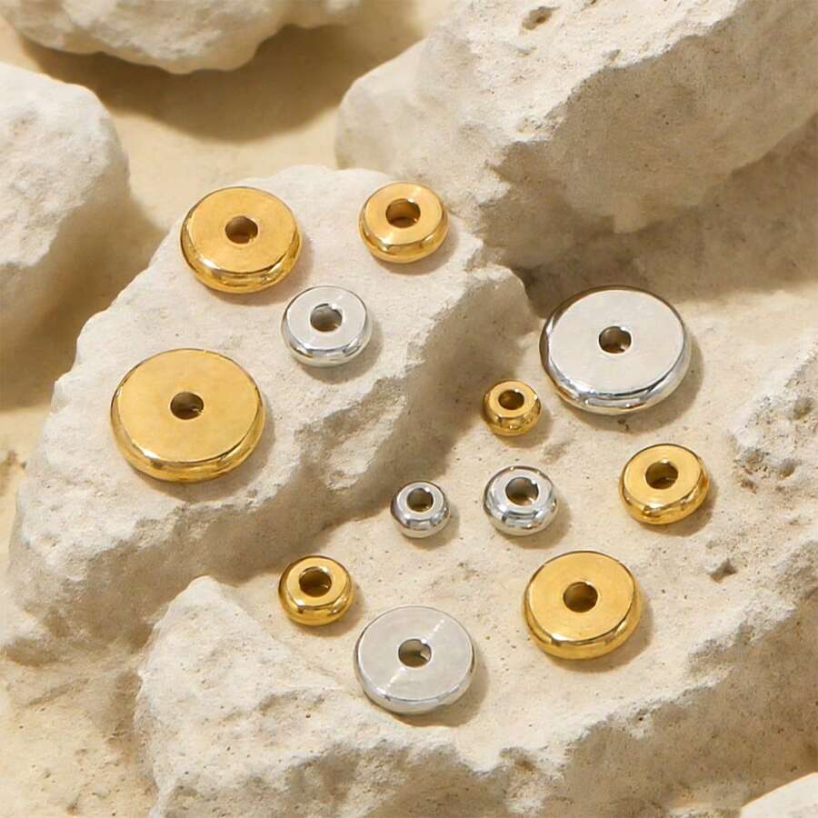 20pcs 304 Stainless Steel 18K Gold-Plated Multi-Size Spacer Beads Wheel Beads DIY Charm Jewellery Necklace Bracelet Making Accessories Women's Stainless Steel Jewellery Beads Handmade Components - Silver - View 1