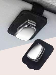 车载遮阳板眼镜架 – 绒面革和金属材质，内置海绵保护，带停车票卡槽，单手操作，通用型车载太阳镜夹