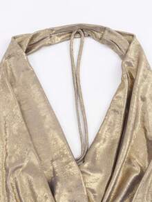 Solid Color Backless Halter Draped Sleeveless Top, Summer Vacation - Gold - View 3