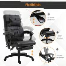Swivel Massage Chair With 7 Massage Points, Height Adjustable, Footrest, Headrest, PVC, Black, 68 X 79 X 104-112 Cm - Black - View 6