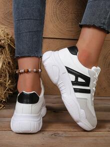 Women's Minimalist Round Toe Athletic Sneakers, White Running Shoes - White - View 5