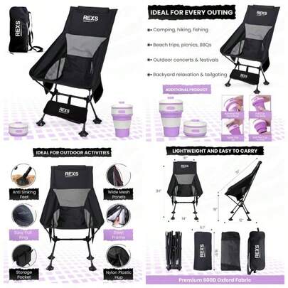 Camping Chair, Folding Outdoor Chair With Carry Bag, Lightweight Compact Backpacking, Beach, Picnics, And Outdoor Events