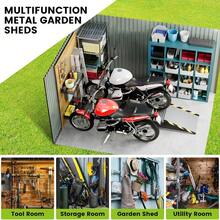 Cobertizo de almacenamiento metálico para exteriores de 3 x 3,6 m, de acero galvanizado, con puertas con cerradura, gran espacio para guardar herramientas y utensilios, ideal para patio, jardín, exterior, color marrón.