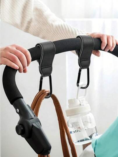 2 pièces Crochets de poussette bébé - Crochet multifonctionnel et boucle sans perçage avec rotation à 360°, peut accrocher des sacs, des sacs à dos, crochets de poussette bébé universels, convient pour les voitures, pratique pour le shopping et les voyages - cadeau parfait pour les parents