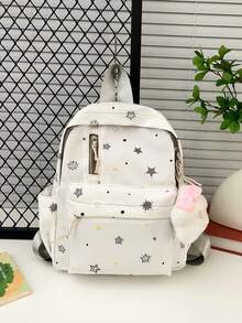 1pc's New Star-Patterned Backpack Is Casual, Simple, And Stylish. It Features A Zipper Design And Adjustable Shoulder Straps, Making It Suitable For Teenagers' Daily Outings And Travel. It Easily Holds Everyday Essentials, Is A Versatile Piece, And A Fashion Favorite, Suitable For Various Styles And Occasions. It Also Makes A Great Gift For Friends. Happy Ramadan! - Star Backpack - View 4
