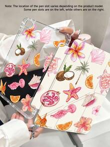 Starfish & Sea Turtles & Hibiscus Pattern Tablet Case Compatible With IPad Air 11-Inch M3 2025 / M2 2024, IPad Air 5th Generation 2022 , IPad (A16) 11 Inch 11th Generation 2025,Compatible With Samsung Galaxy Tab,Kindle Paperwhite 12th Gen 2024, Clear Back ,Fashion Pattern Protective Case,Autlueomatic Sleep And Wake-Up Function, Airbag Protection, Suitable For Gifts And Office Use