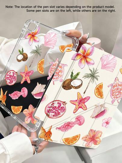 这款海星、海龟和芙蓉花图案的平板电脑保护套，兼容 iPad Air 11 英寸 M3 2025 / M2 2024、iPad Air 第五代 2022、iPad (A16) 11 英寸第十一代 2025，也兼容三星 Galaxy Tab 和 Kindle Paperwhite 第十二代 2024。透明背壳，时尚图案保护套，支持自动睡眠/唤醒功能，内置气囊保护，适合作为礼物或办公用品。
