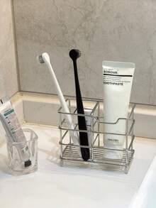 Giá đựng bàn chải đánh răng đơn giản cho phòng tắm, kệ đựng đồ phòng tắm, phụ kiện phòng tắm. Kệ đựng bàn chải đánh răng có thiết kế mở và thoáng khí giúp nhanh khô. Phụ kiện phòng tắm - Bạc - Xem 2