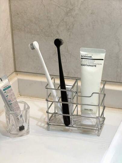 简约浴室牙刷架，浴室收纳架，浴室配件。这款牙刷收纳架采用开放式通风设计，方便快速晾干。浴室配件