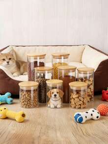 Frasco de almacenamiento hermético de vidrio borosilicato de alta calidad, adecuado para granos, cereales, frutas secas, cáscaras de cítricos secos y hojas de té. Forma de cilindro recto, emparejado con tapa de bambú, diseño transparente minimalista, adecuado para el almacenamiento doméstico. - transparente - Ver 3