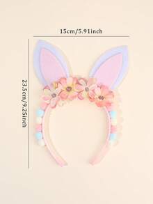 1pc Easter Pink Flower Headband For Girls,Fabric Rabbit Ear Bunny Ears Decor Headband For Girl,Cute Easter Rabbit Ear Hair Accessories For Girl Easter Gifts