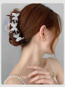 1pc New Luxury Extra Large Hair Claw Clip, Women's Lightweight Elegant Pleated Occipital Hair Accessory - Purple - View 2