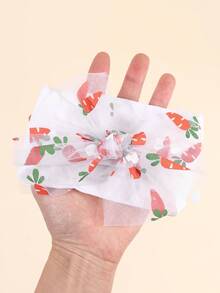 2个复活节纯色蝴蝶结发圈，兔子和胡萝卜装饰发带，蝴蝶结尼龙材质，透气舒适，可爱复活节宝宝和幼儿日常发饰 - 白色 - 查看 2