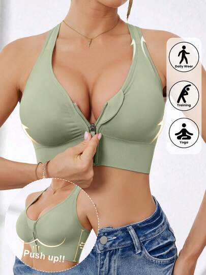 Ladies High Impact Front Zip Wirefree Seamless Elastic Sports Yoga Running Sports Bra Summer Winter Autumn Spring For Women