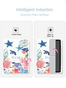 1个蓝色海龟海洋元素设计扁平保护壳，带Y型折叠支架，兼容iPad 10.2英寸、iPad Pro 11英寸（2021/2020款）、iPad（A16）11英寸（第11代/2025款）、第10代/iPad mini 4/5/6、iPad（第9代，10.2英寸），带笔槽，防摔，支持睡眠/唤醒功能，浪漫礼物 - 彩色 - 查看 5