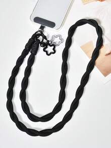 1 Set Cordón de nailon negro trenzado, Correa de cuello multifuncional y con estilo unisex anti-caída y anti-pérdida para teléfono, Correa de bolso de hebilla doble larga, Colgante de pareja de campana de estrella hueca, Accesorio de bolso creativo y de alta gama compatible con Android y la mayoría de teléfonos inteligentes, Regalo para madre, familia, amigos, cumpleaños, vacaciones - Cuerda larga negra + colgante de estrella - Ver 3
