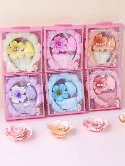 5pcs/Set Women's Towel Headband Facial Cleansing Combo, Sponge SPA Headband, Suitable For Makeup Removal, Face Mask, Skincare, Ideal For Party Gifts And Daily Use. This Set Includes A Beautiful Gift Box, Suitable As A Gift, Travel Item, Women's Gift, Hair Accessory, Holiday/Birthday Party Gift, Valentine's Day Gift