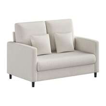 Sofá biplaza, sofá biplaza de 52 pulgadas para espacios pequeños, silla decorativa de mediados de siglo, marco de madera maciza, montaje sin herramientas, cómodo sofá para dormitorio - Beis - Ver 1