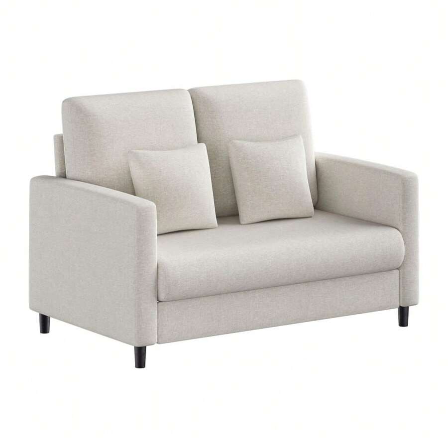 Sofá biplaza, sofá biplaza de 52 pulgadas para espacios pequeños, silla decorativa de mediados de siglo, marco de madera maciza, montaje sin herramientas, cómodo sofá para dormitorio - Beis - Ver 1
