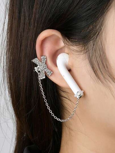 Original design med fjärilsdesignade hörlurar som motverkar förlorad kedja, strassdekor, trådlös Bluetooth-hörlurshållare, örhängesstil, lämplig för kvinnor