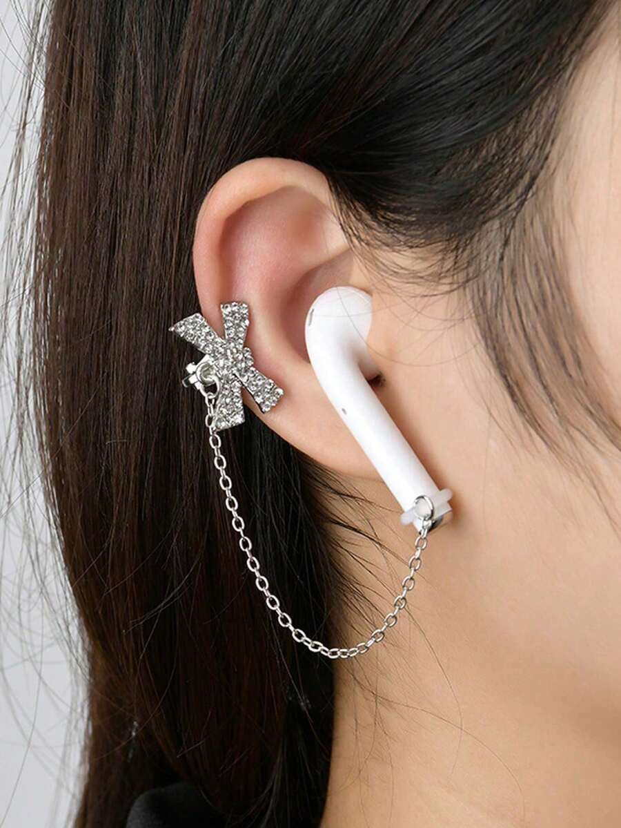 原创设计蝴蝶耳机防丢链，镶钻装饰，无线蓝牙耳机挂件，耳环款式，适合女性