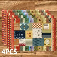 1/4/6件套，复古波西米亚风格餐垫，亚麻餐桌垫，饰有传统灯笼图案，可水洗印花餐垫，表面保护垫，是节日厨房和家庭聚会的理想装饰。 - 彩色 - 查看 11