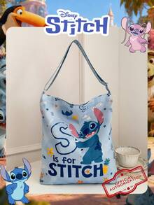 Disney 官方授权史迪奇图案单肩包，淘气史迪奇大号书包，卡通印花休闲购物袋，可调节肩带，轻便手提包，适合儿童/女孩/学生 - 秋季/春季/外出/购物的完美之选 - 藍色 - 查看 8