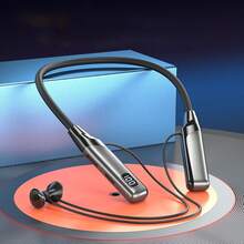 1 件时尚颈带设计按钮控制柔软舒适硅胶柔性颈带 HiFi 立体声无线耳机，时尚无线音乐耳机