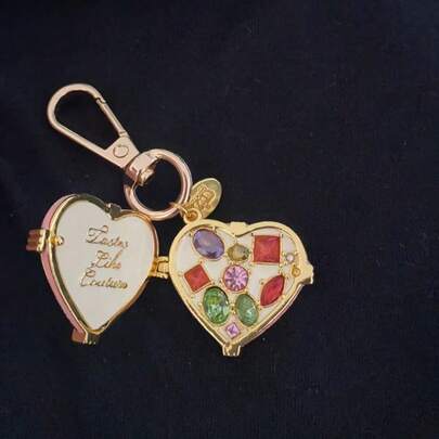 Colorful Zirconia Stone Heart & Bow Tie Openable Pendant Necklace Charm, Fashionable & Cute Keychain