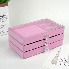 1pc 3-Layer Jewelry Box With Velvet Lining, Transparent Drawer Storage For Necklaces, Bracelets, Rings, Earrings , Makeup Room Decor - Multicolor - View 8