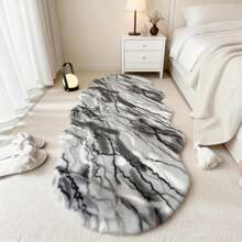 1pc Gray Textured Printed Plush Rug, Soft Faux Fur, Asymmetrical Shape With 1-5cm Trimming Tolerance, Home Decor Mat For Living Room, Bedroom, Bathroom Or Kitchen, Unique Rug, Bedroom Carpet, Decorative Carpet, Small Rug, Carpet, Home Decor, Living Room Carpet - Multicolor - View 1