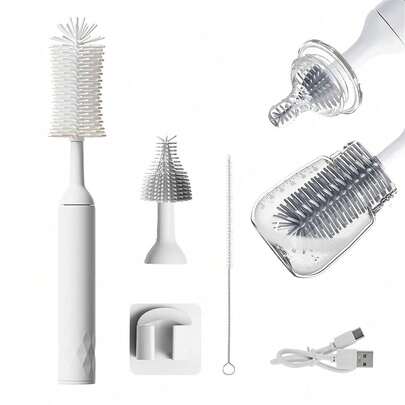 Cepillo de Botella Eléctricos, Juego de cepillos eléctricos para limpiar biberones, con cepillo para biberón, 2 cepillos para chupón, limpiador de popotes, Apto para biberones de Cocina y de Leche
