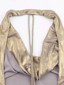 Solid Color Backless Halter Draped Sleeveless Top, Summer Vacation - Gold - View 5
