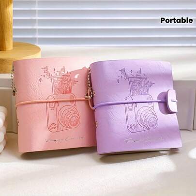 Mini fotoalbum van 7,6 cm - Minimalistische kunstlederen omslag, draagbaar album voor losbladige pagina's | Grote capaciteit, biedt ruimte aan maximaal 100 foto's | Nieuw accessoire voor instantcamera's uit 2026, perfect cadeau om dierbare herinneringen te bewaren