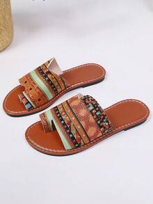 2026 New Women's Flat Shoes, Elegant Women's Printed Sandals, Fashion Casual Beach Slippers, Comfortable Bohemian Style Flat Slippers - Palm Flowers - View 6