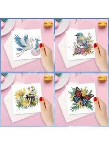 6pcs DIY Diamond Painting Kits, Colorful Bird, Bee, Butterfly Series Greeting Cards, Blessings And Wishes, Unique Asymmetrical Shape Diamonds, Paper Material, Handcraft Tools And Supplies, Suitable For Elders, Friends And Family, Holiday Party DIY Gifts - Multicolor - View 3