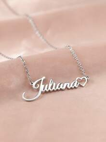 1pc Customizable Stainless Steel Hollow Heart Pendant Necklace With Name, Minimalist Fashion Name Necklace, Customizable Name, Suitable For Muslim Festivals, Mother's Day, Back To School, Valentine's Day, Birthday, Anniversary And Other Occasions As Gifts - Multicolor 3 - View 7