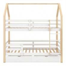 Double Bed, House Shape, Large Drawers, Pine Family Bed, 90 X 200 Cm, Without Mattress [Old SKU: 32269234aaw] - White - View 8