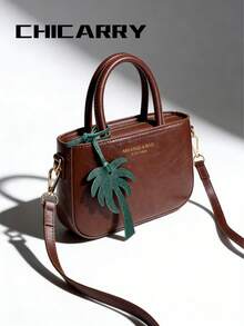 Túi xách nữ mùa hè có dây đeo vai tháo rời, họa tiết chữ in, kiểu dáng thanh lịch và thời trang, màu nâu, khóa kéo, lớp lót polyester, phong cách cổ điển, thích hợp cho đi mua sắm và hẹn hò. - Cà phê - Xem 10