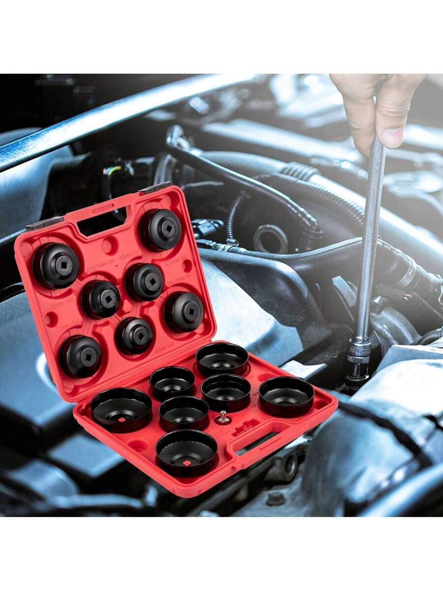 Oil Filter Socket Set 14 Pcs Oil Filter Wrench Set Sturdy Steel Oil Filter Socket 38 Oil Filter Socket Low Profile Oil Filter Socket Set For Easy Access Oil Filter Wrench Cap Set With Ca - Black - View 1