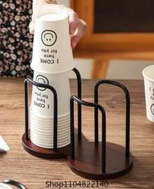 Soporte de almacenamiento de vasos desechables, estante, dispensador de madera para tazas de agua y té con palo más largo, soporte de exhibición de tazas, organizador de suministros - Posición de doble copa - Ver 11