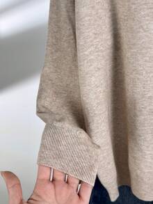 V-Neck Loose Knit Sweater, Soft & Relaxed All-Match Style, Versatile For Spring/Autumn Daily Wear & Commuting - Khaki - View 3