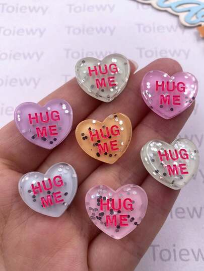 10 st blandade glitter färgglada harts enfärgade hjärtbokstäver BE MINE-tagg platt baksida cabochon stenfigur scrapbooking hantverk DIY smyckestillverkning tillbehör dekor