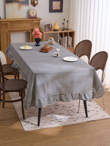 1pc Elegant Plaid Ruffle Edged Tablecloth, Farmhouse Style, Suitable For Kitchen, Dining Table, Coffee Table, TV Stand, Entryway, Holiday Party, Birthday, Wedding, Office Desk, Photography Backdrop, All Season - Black - View 3